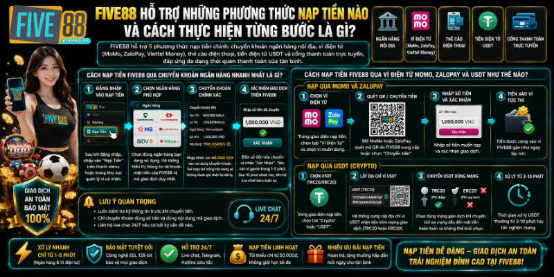FIVE88 Hỗ Trợ Những Phương Thức Nạp Tiền Nào Và Cách Thực Hiện Từng Bước Là Gì?